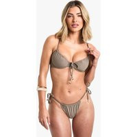 Womens Starfish Shell Charm Trim Underwired Tie Front Bikini Top - Green - 10 | boohoo (US & Canada)