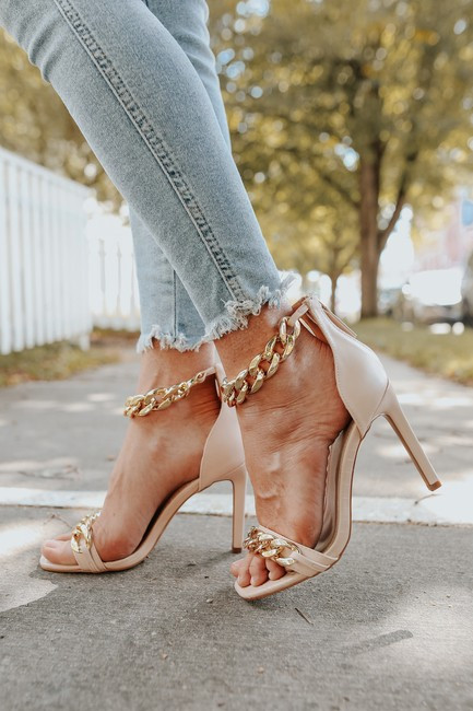 Faux Leather Chain Detail Nude Heels - FINAL SALE | Magnolia Boutique