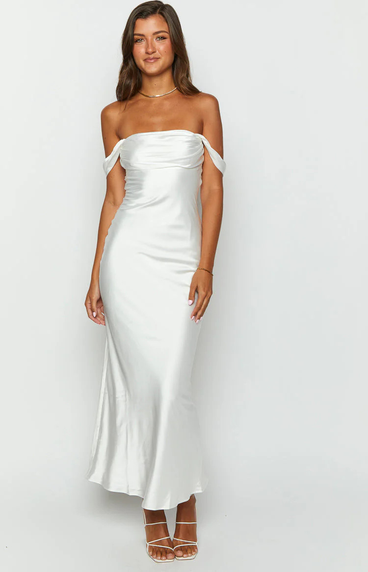 Ella White Off Shoulder Formal Dress | Beginning Boutique (US)