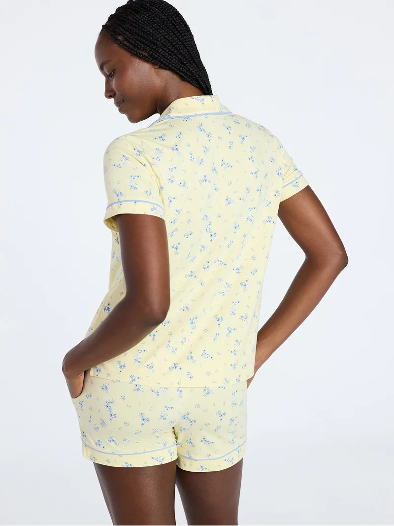 Joyspun Women's Dreamy Soft Collection Notch Collar Top and Shorts Pajama Set, 2-Piece, Sizes XS-... | Walmart (US)