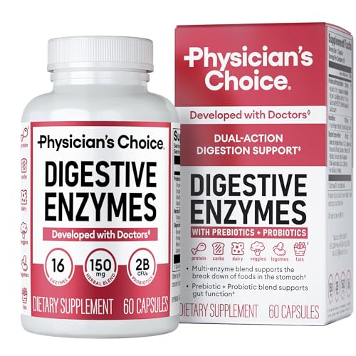 Physician's CHOICE Digestive Enzymes for Bloating & Digestion - Fast-Acting 16 Enzyme Formula with Organic Prebiotics & Probiotics for Gut & Digestive Health - Meal Time Discomfort Relief - 60 CT | Amazon (US)