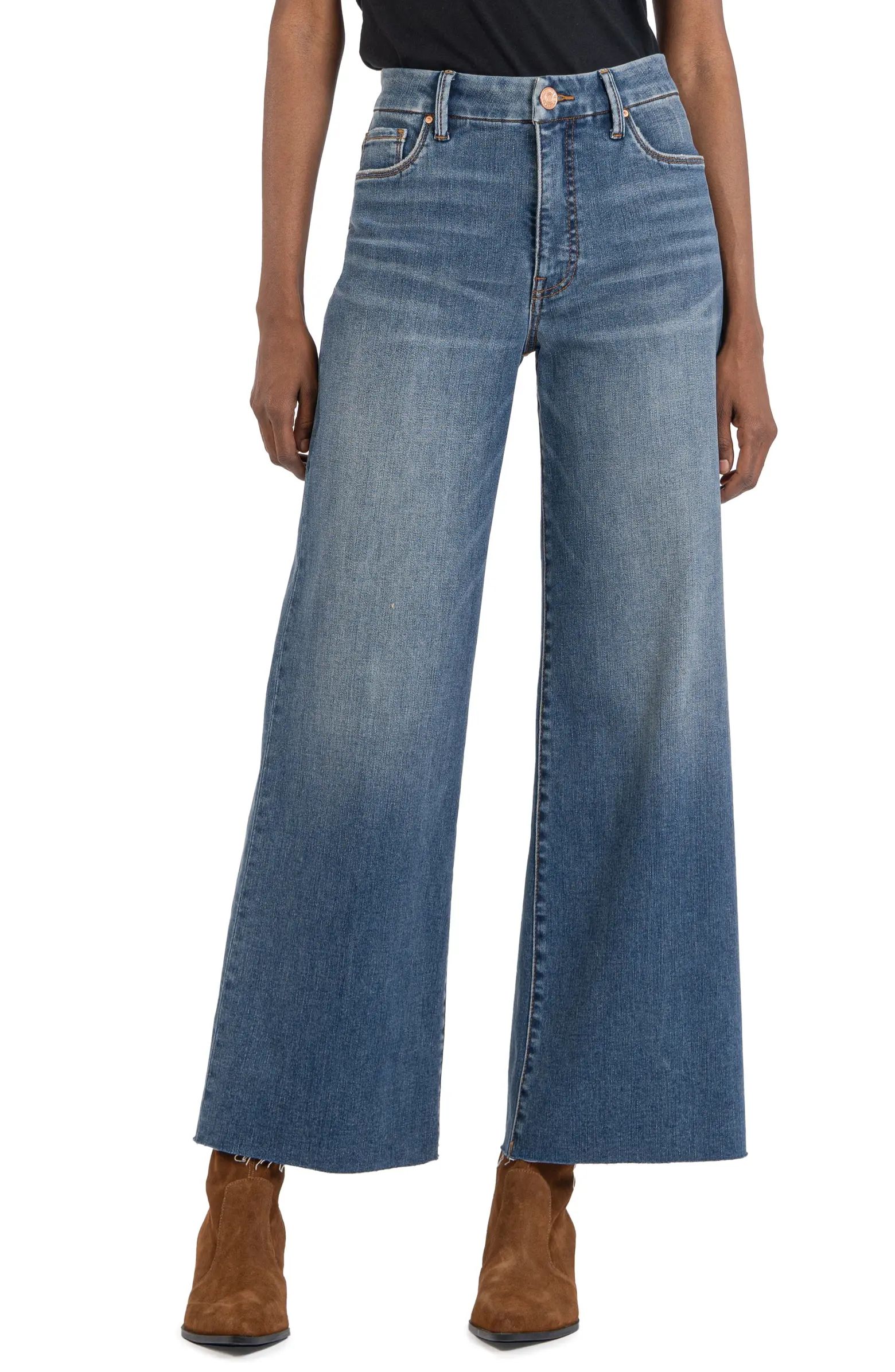 Meg Fab Ab High Waist Raw Hem Ankle Wide Leg Jeans | Nordstrom