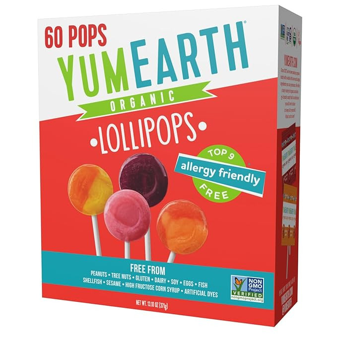YumEarth Organic Pops Variety Pack, 60 Fruit Flavored Favorites Lollipops, Allergy Friendly, Glut... | Amazon (US)