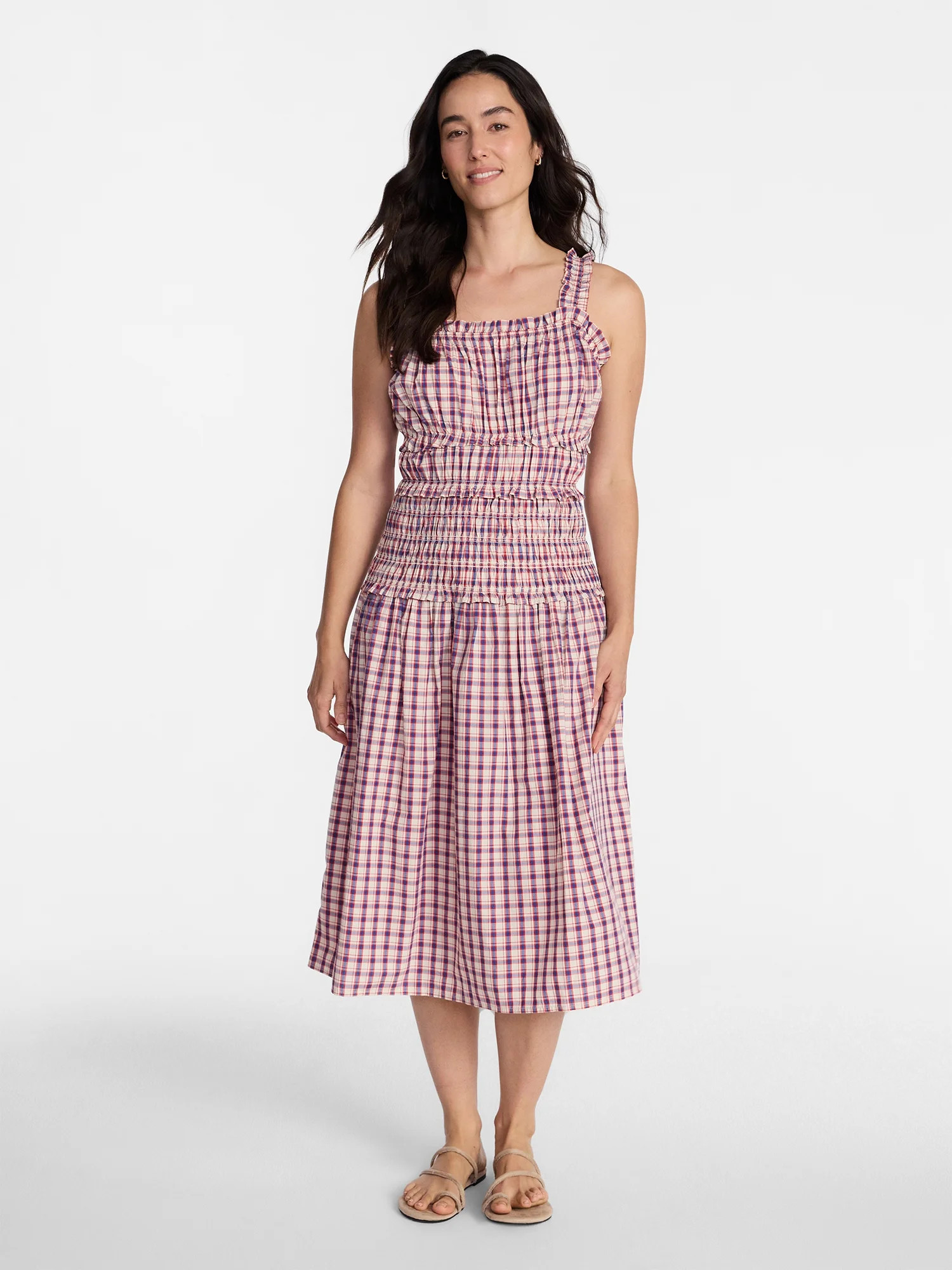 Time and Tru Women's and Women's Plus Sleeveless Smocked Peasant Midi Dress, Sizes XS-4X - Walmar... | Walmart (US)