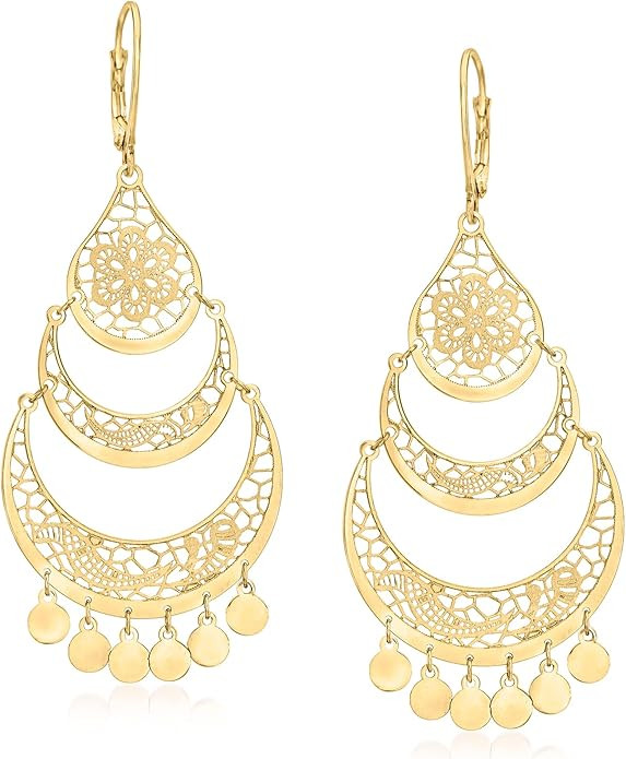 Ross-Simons Italian 14kt Yellow Gold Openwork Floral Lace Chandelier Earrings | Amazon (US)