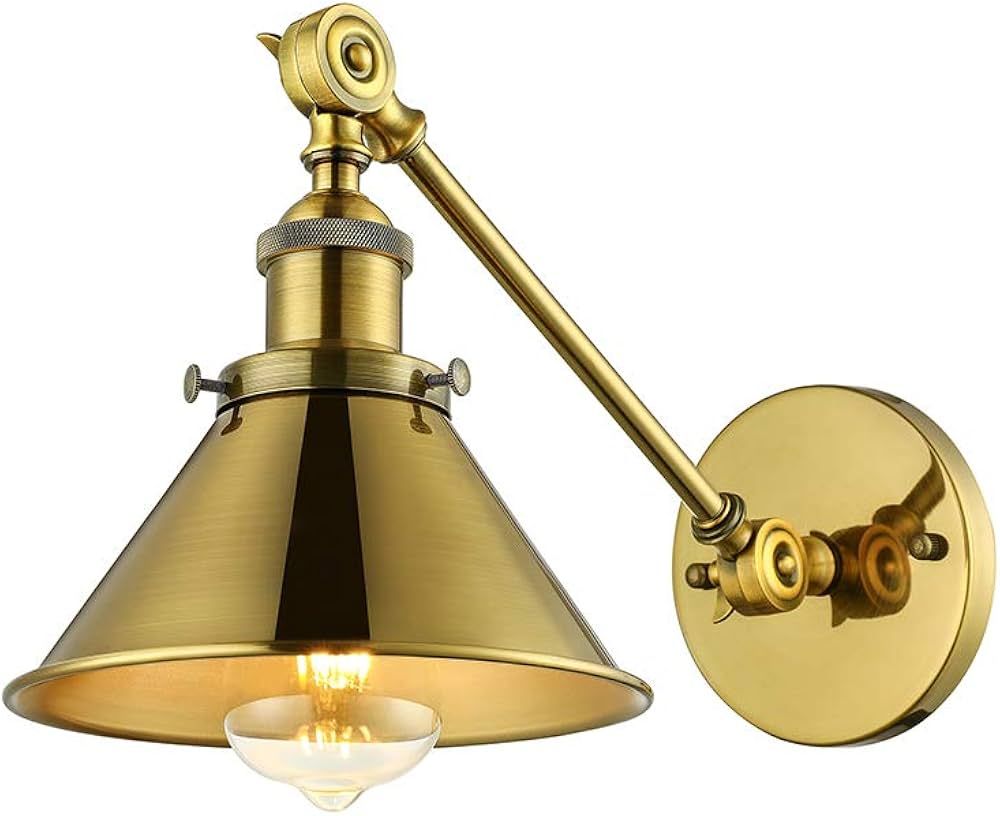 Swing Arm Wall Light Adjustable Brass Finish 1 Light Wall Sconce - LITFAD 7" Industrial Vintage W... | Amazon (US)