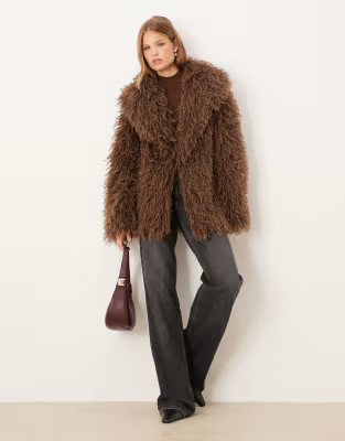 Brave Soul longline Mongolian faux fur jacket in chocolate brown | ASOS (Global)