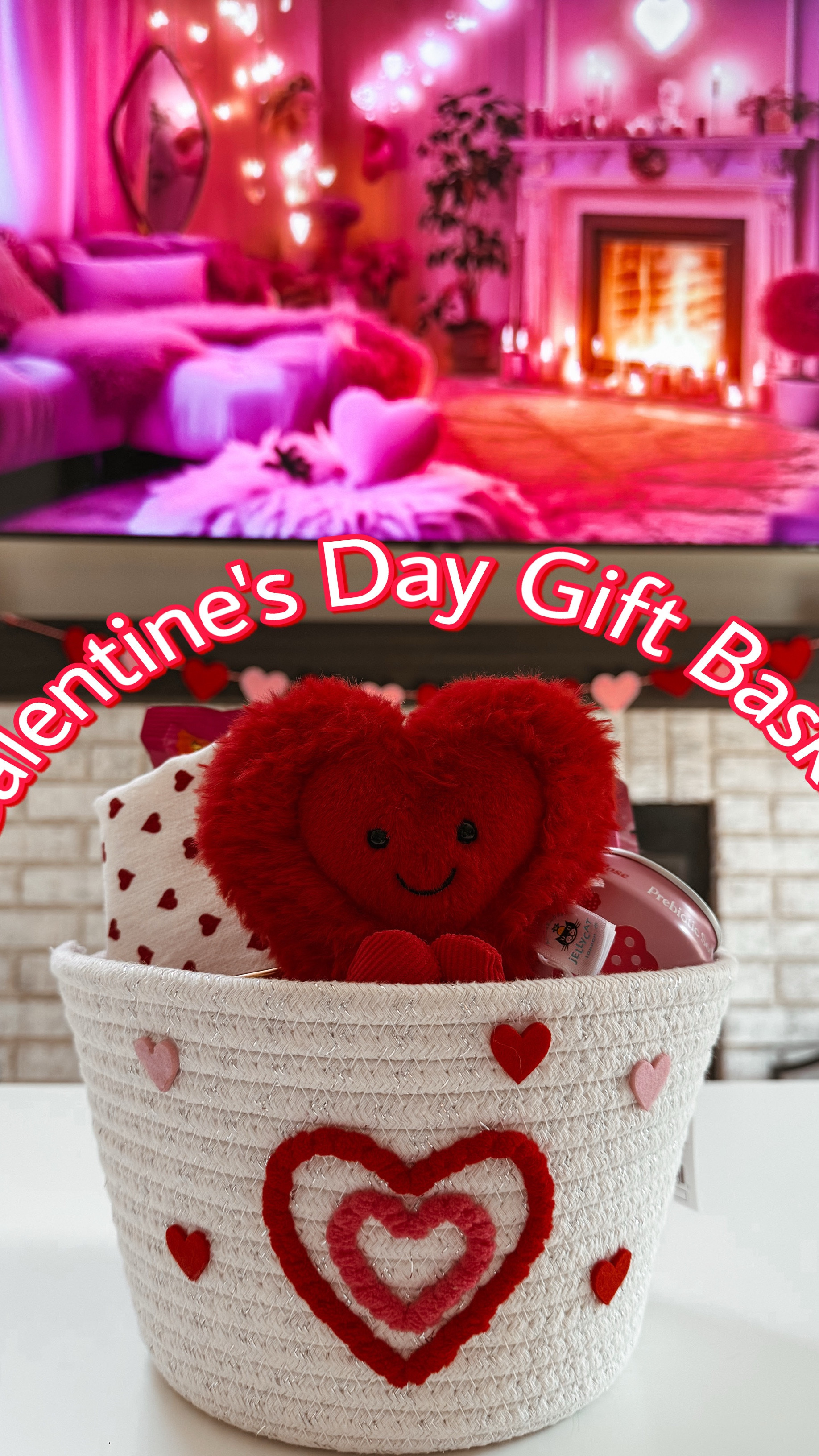 Make a Galentine’s/Valentine’s Day gift basket with me! ♥️💌 All items from @target except the cute little heart @jellycat.
 Gift Basket Items:  Reese’s hearts, freeze dry chocolate covered strawberries, heart, face mask, Poppi Probiotic Soda, heart shaped jellycat , kitchen towel, roll on perfume, heart coffee mug.  Gift basket and items linked under “LTK” in my bio, link is also  here
•
#TargetRun #targetfinds 
•
•
•

#galentinesday #galentine #galentines #gifts #giftbasketideas #valentinesurprise #giftsforfriends #bestie #besties

Gifts for her, Valentine’s Day, gift, ideas, target, Valentine’s Day, gift ideas for her , gift, target, Valentine, candles, self-care, gift  #bookish #basket, #valentinedecor #valentinegifts #target #giftbasket #candle #targetfinds #valentines #valentinesgift  #heart #valentine #valentines #valentineideas #valentinesideas #vdayideas #loveday #heartday #allthehearteyes #jellycat