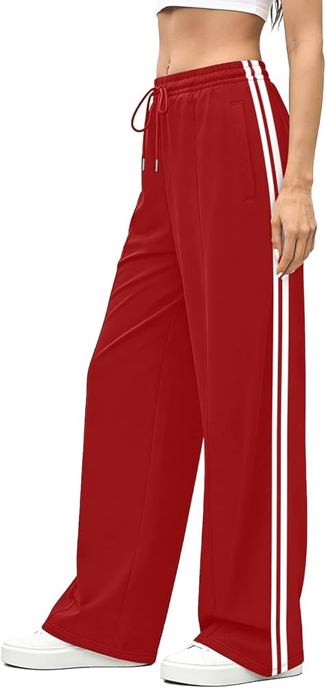 ALIMASHA Track Pants Women High Waisted Wide Leg Lounge Pants Y2K Baggy Striped Joggers with Pock... | Amazon (US)
