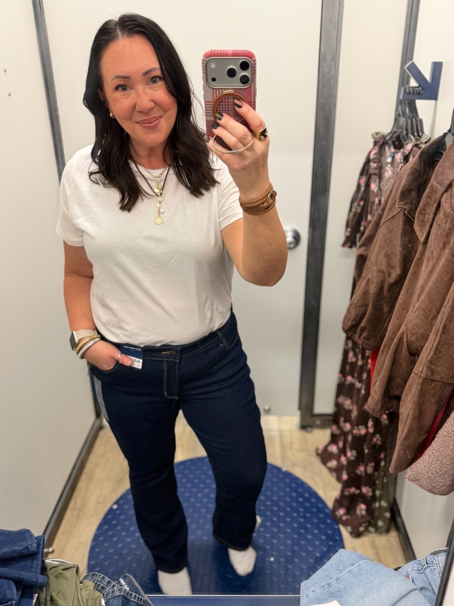 Some of the best bootcut jeans I’ve ever tried on!  Size 16 short. Love this darker wash for fall. Large crewneck tee.

#LTKSaleAlert #LTKOver40 #LTKMidsize