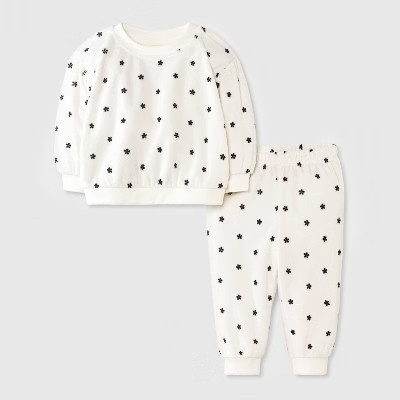 Baby Girls' 2pc Cozy Velour Floral Sweatshirt and Jogger Pants Set - Cat & Jack™ Cream Newborn | Target