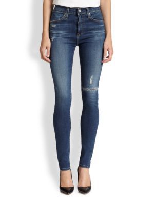 Farrah Distressed High-Rise Skinny Jeans | Saks Fifth Avenue