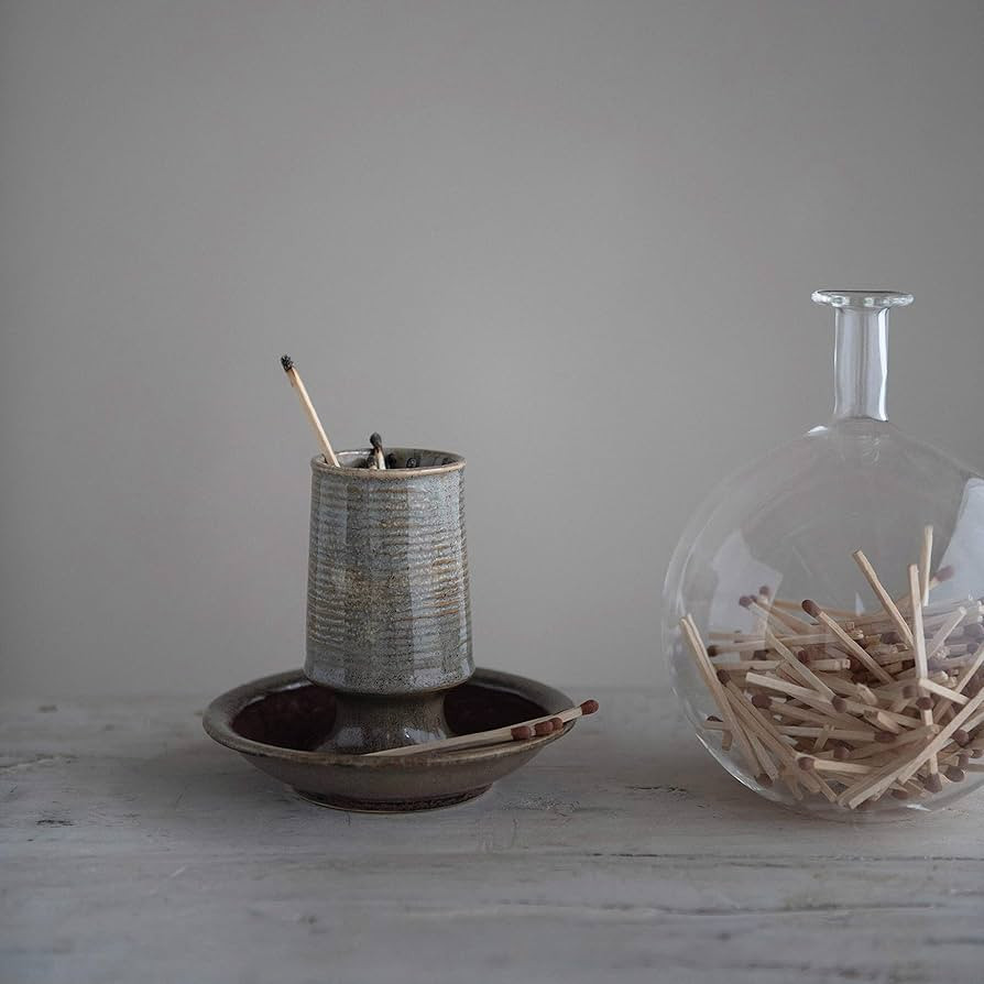 Creative Co-Op Stoneware Striker Plate, Reactive Glaze, Grey (Each One Will Vary) Match Holder | Amazon (US)