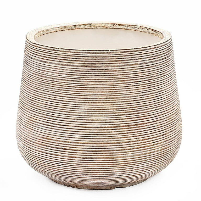 LuxenHome Distressed Tan MgO Tapered Round Planter | Walmart (US)