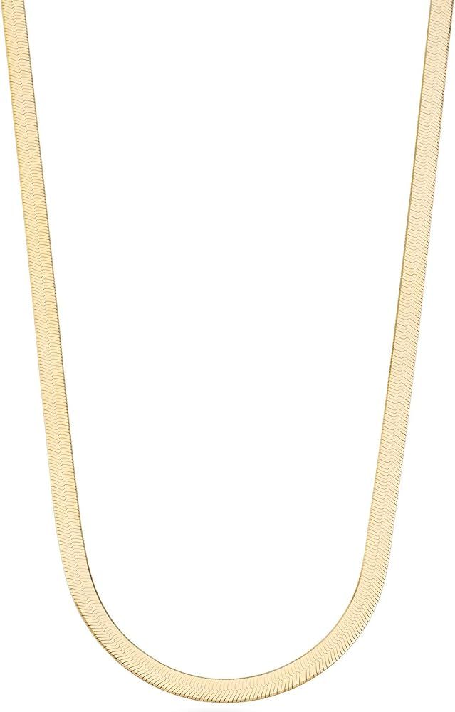 Miabella Solid 18K Gold Over 925 Sterling Silver Italian 4.5mm Flexible Flat Herringbone Chain Ne... | Amazon (US)