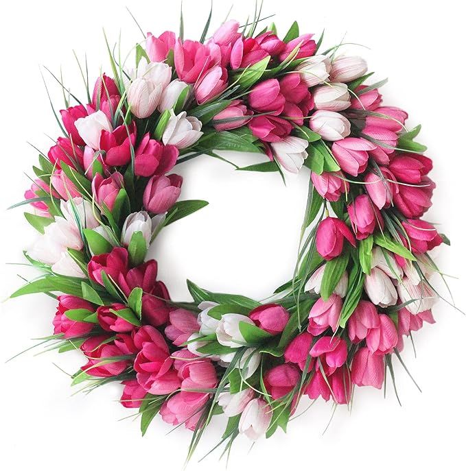 Tulip Flower Wreath for Front Door 20inch Large Artificial Handmade Floral Wreath Spring Christma... | Amazon (US)