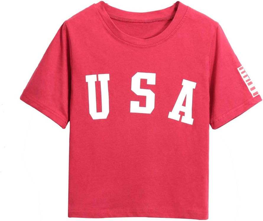 HUILAN Women's USA Letter Print Crop Tops Summer Short Sleeve T-Shirt | Amazon (US)