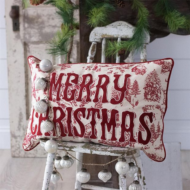 Merry Christmas Toile Accent Pillow | Antique Farm House