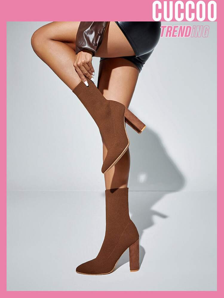 CUCCOO Trending Slip-On Stretch Boots Collection-Chunky Heel | SHEIN