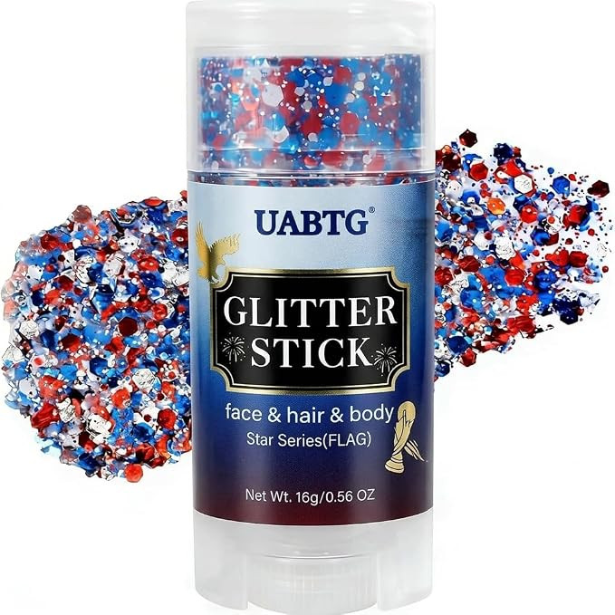 Red White Blue Glitter Stick for Face Body Hair - Patriotic Glitter Makeup for 4th of July, 250th... | Amazon (US)