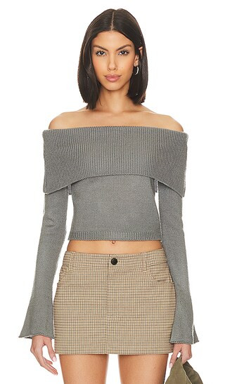 x Revolve Off Shoulder Sweater in Charcoal | Revolve Clothing (Global)