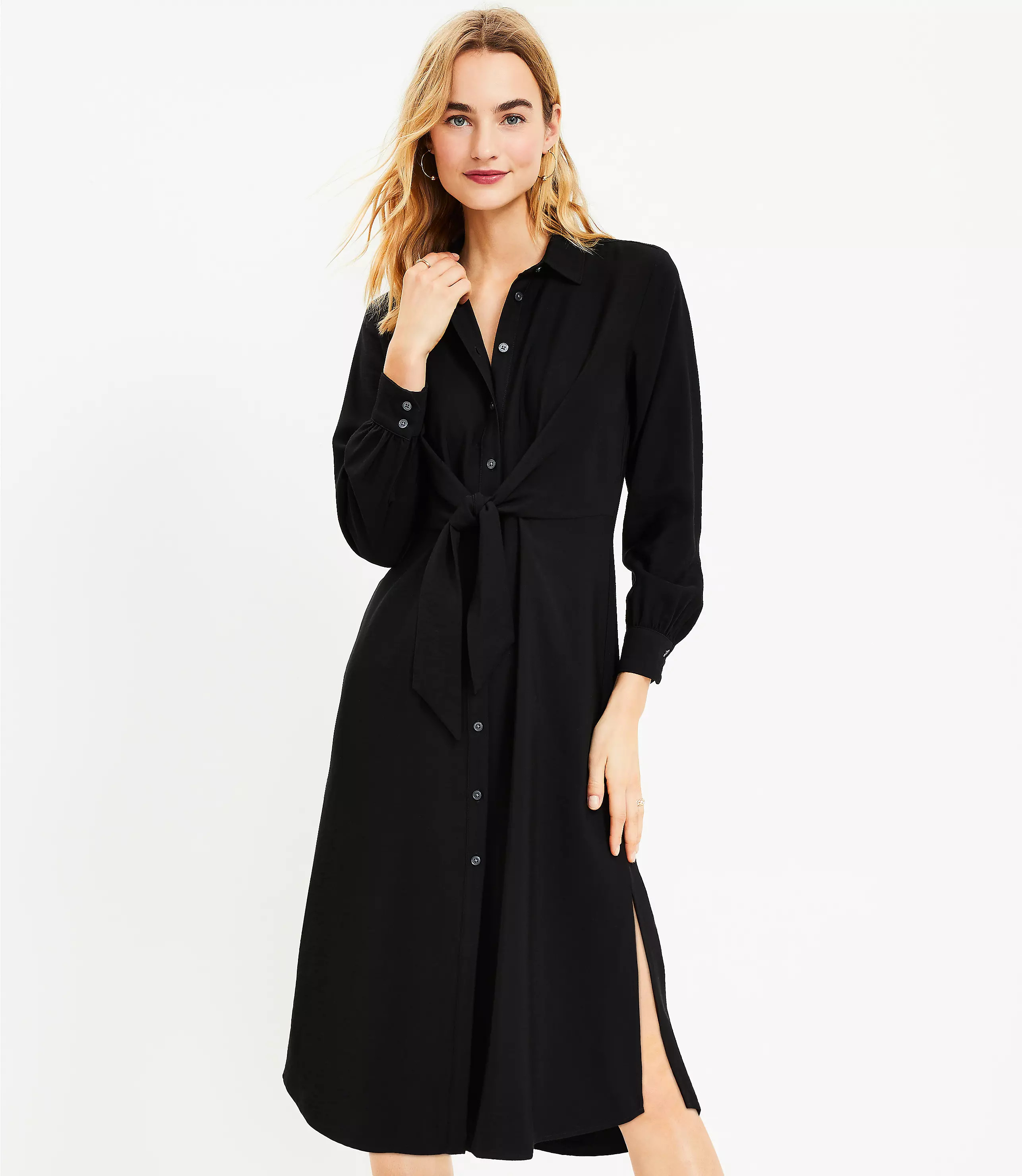 Knot Front Midi Shirtdress | LOFT