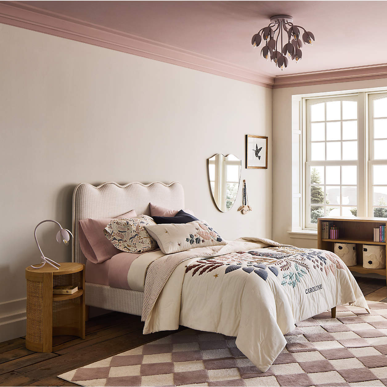 Waveland Ivory and Natural Stripe Upholstered Kids Full Bed + Reviews | Crate & Kids | Crate & Barrel