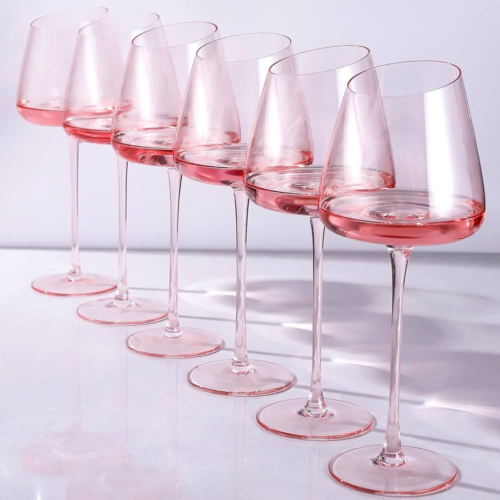Pink Slanted Wine Glasses Set of 6, 18 oz Large Stemware for Red or White Wine, Elegant Drinking ... | Amazon (US)