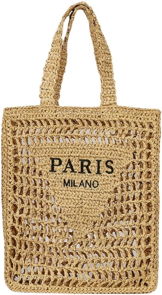 Straw Mesh Crochet Tote Bag for Women - Beach Bag with Woven Design | Amazon (US)