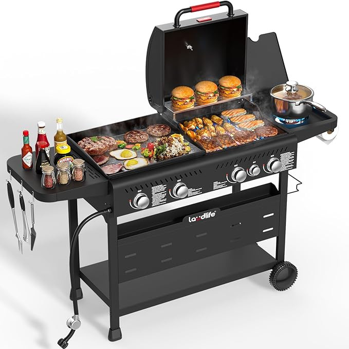 Griddle Grill Combo with Side Burner, 702 SQ.IN Cooking Space, 5 Burners Propane BBQ Grills of 50... | Amazon (US)