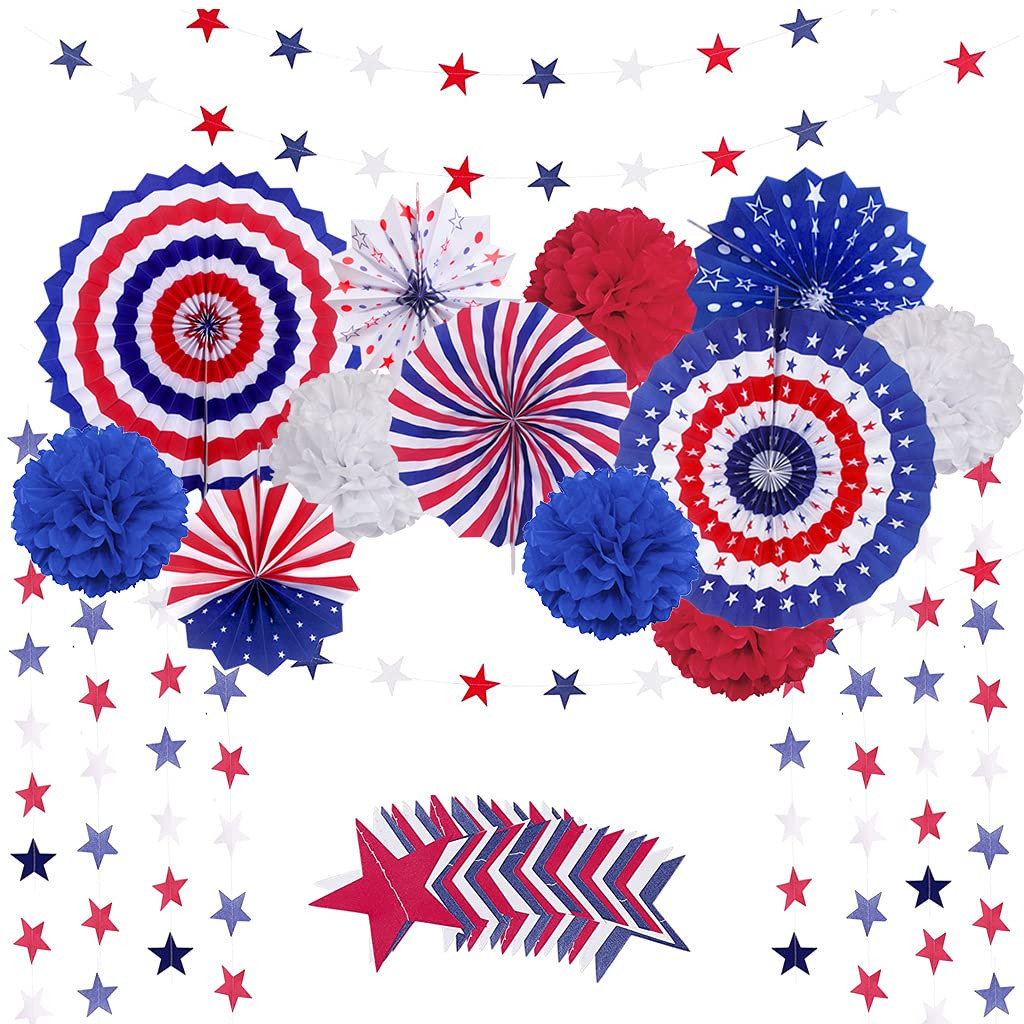 MOVINPE 4th of July Patriotic Party Decorations Set, American Flag Hanging Paper Fans, Paper Flow... | Amazon (US)