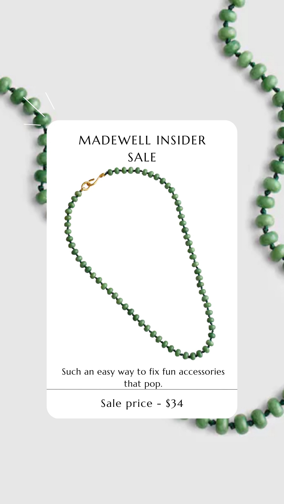 an easy and afforable way to add a fun accessory into your wardrobe. This necklace is on sale for $35!

colorful necklace. grgeen necklace. green accessory. madewell jewelry. 

 #LTKFallSale #LTKSaleAlert #LTKFindsUnder50