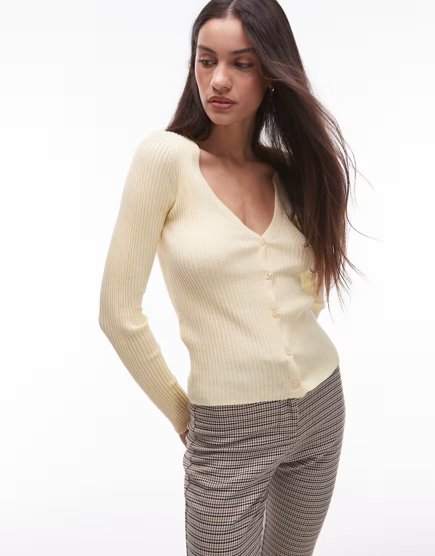 Mango fine rib linen mix cardigan in pale yellow | ASOS (Global)