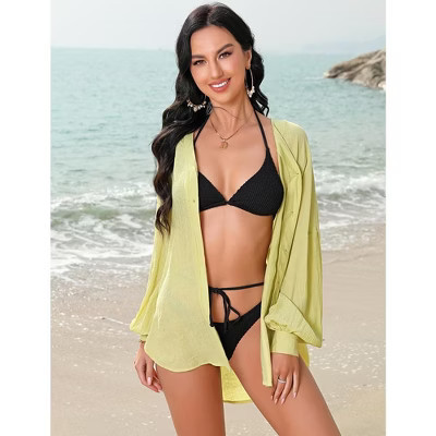 YESFASHION Women's Swimsuit Cover Up Shirts Summer Long Sleeve Button Down Bikini Beachwear Beach Bathing Suit Shirt | Target