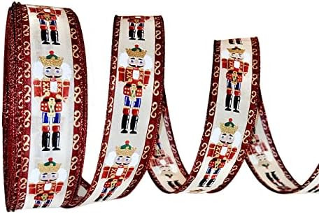 1.5" x 50 Yards Wired, Ivory, Gold, Red, Green, and Blue, Nutcracker Ribbon with Metallic Highlig... | Amazon (US)