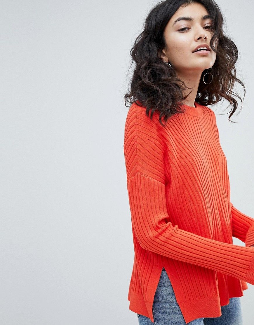 Weekday Ribbed Knit Sweater - Red | ASOS US