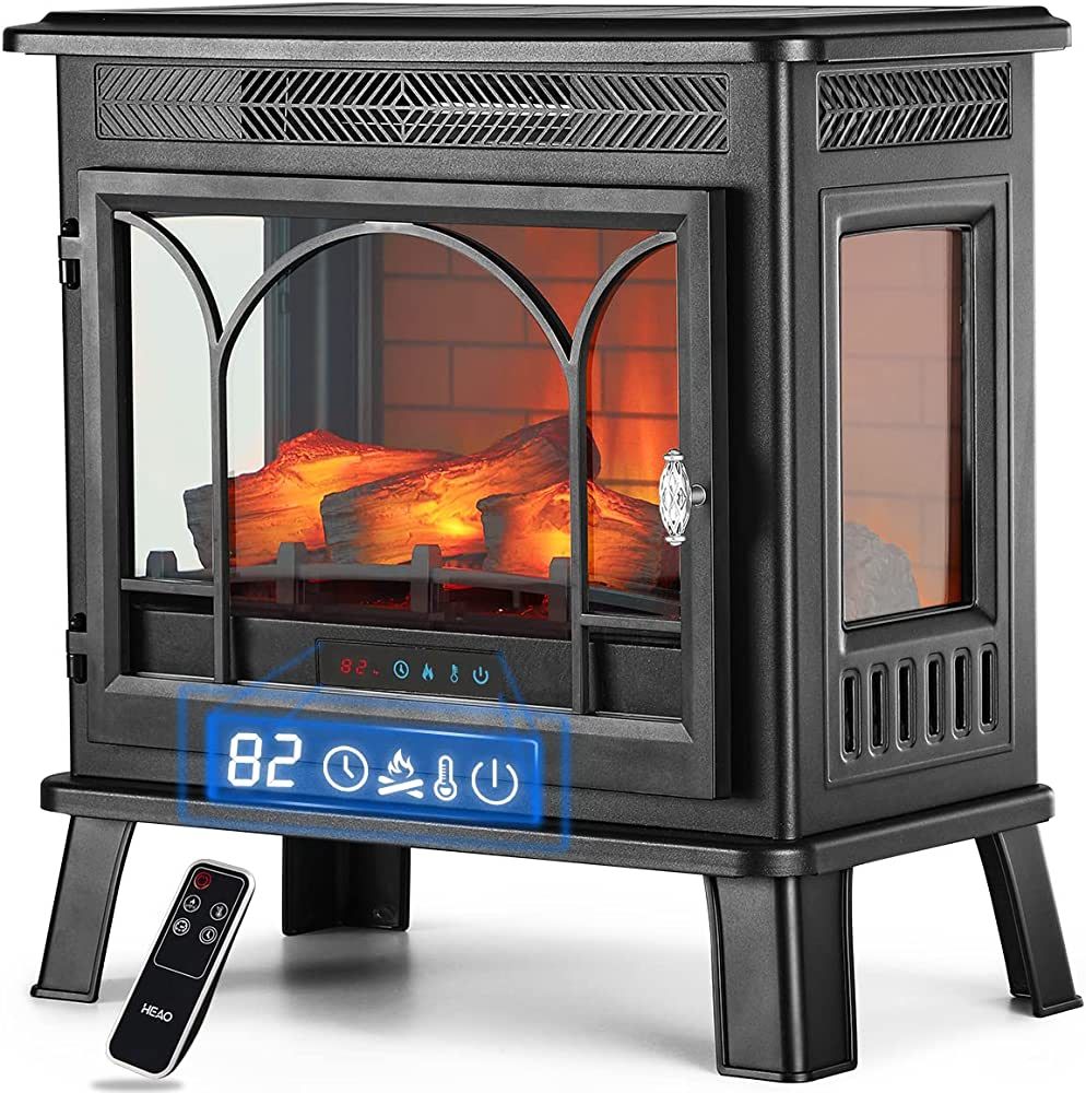 HEAO 3D Infrared Electric Fireplace Stove with Visible Control Panel and Remote, Freestanding Por... | Amazon (US)