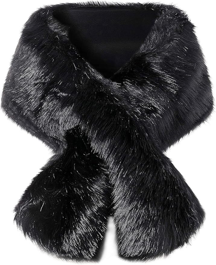 BABEYOND Womens Faux Fur Collar Shawl Faux Fur Scarf Wrap Evening Cape for Winter Coat | Amazon (US)