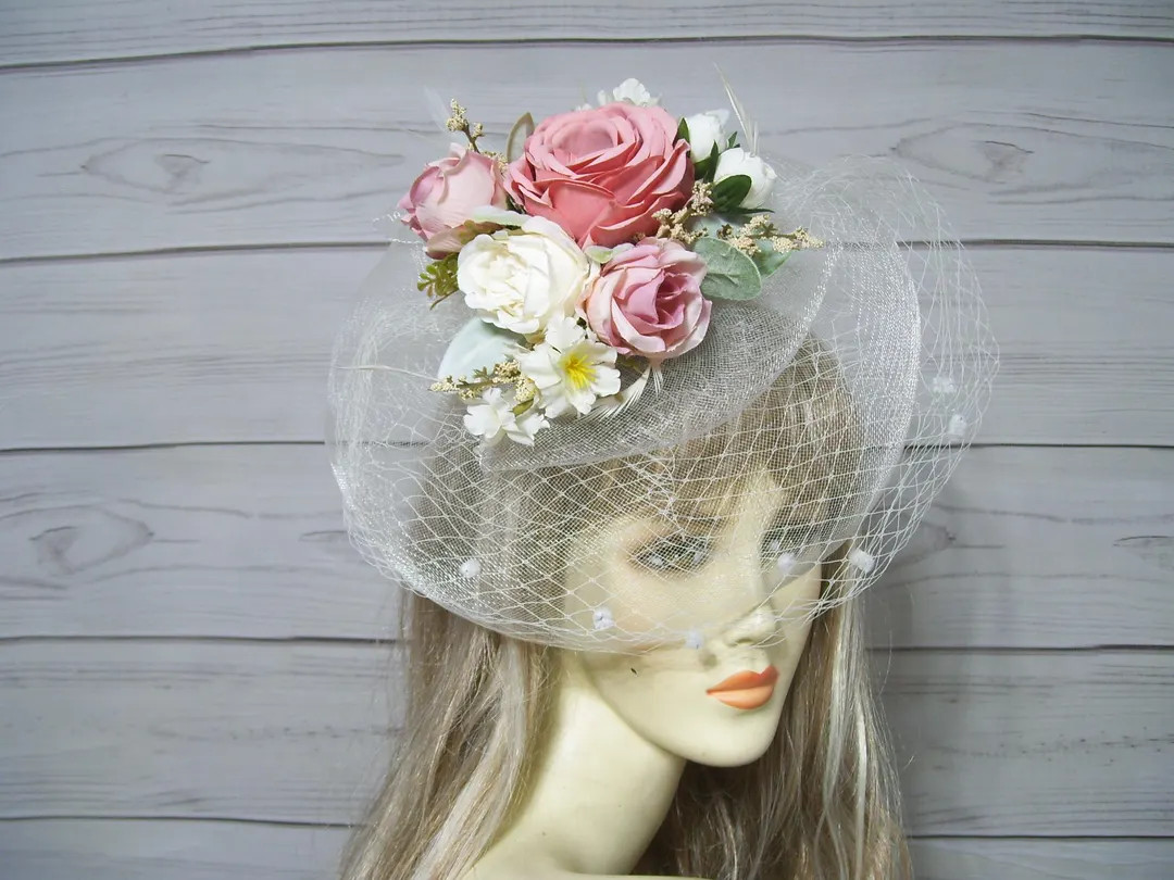 Ivory Fascinator Roses Hat Kentucky Derby Hat, Easter Hat, Tea Party Hat, Ascot Hat, Belmont, Pre... | Etsy (US)