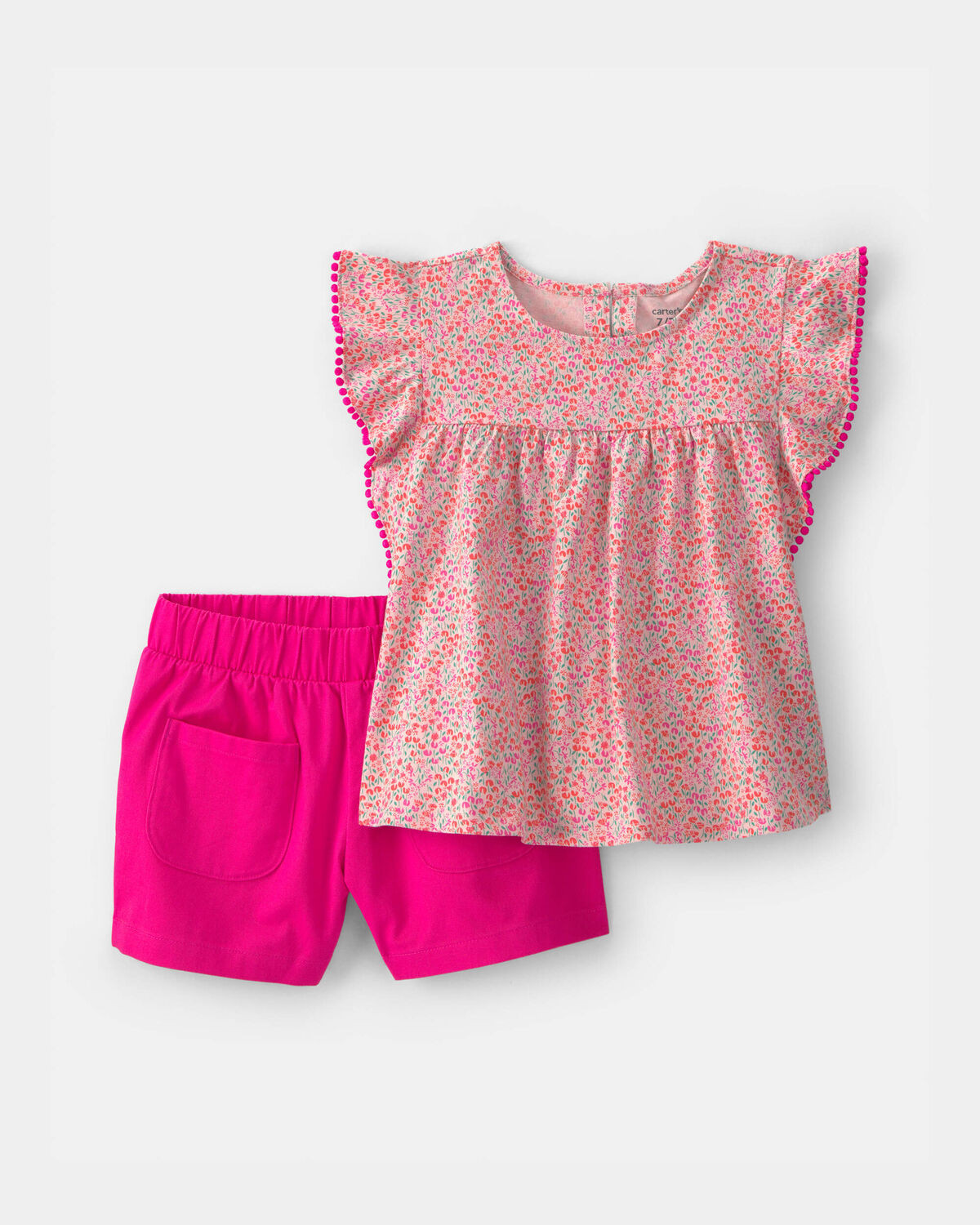 Girls 2-Piece Floral Ruffle-Sleeve Top & Short Set - Pink | Carter's Inc