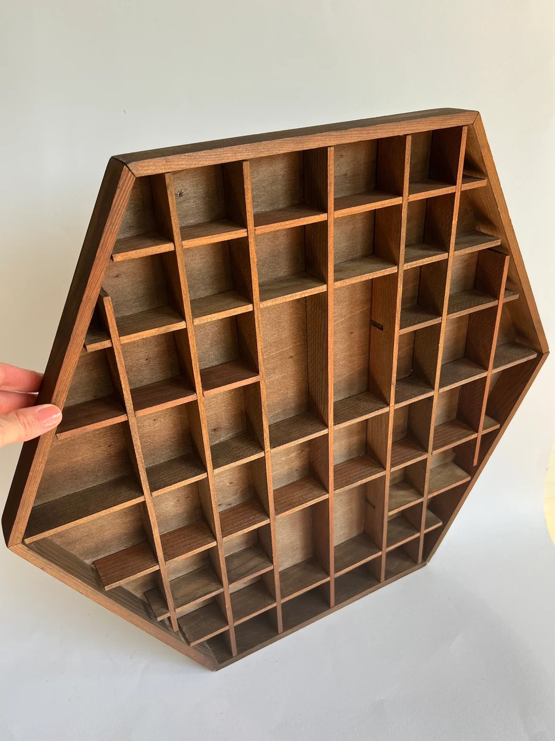 Hexagonal wooden vintage curio shelf for displaying small Knick knacks or miniatures, vintage cub... | Etsy (US)