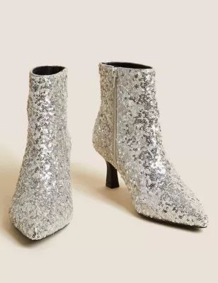 Wide Fit Sparkle Kitten Heel Ankle Boots | Marks & Spencer (UK)