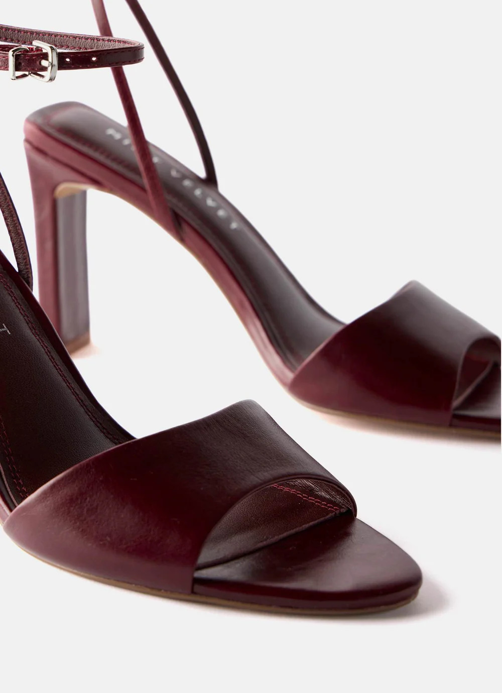 Lou Burgundy Leather High Heel Sandals | Mint Velvet