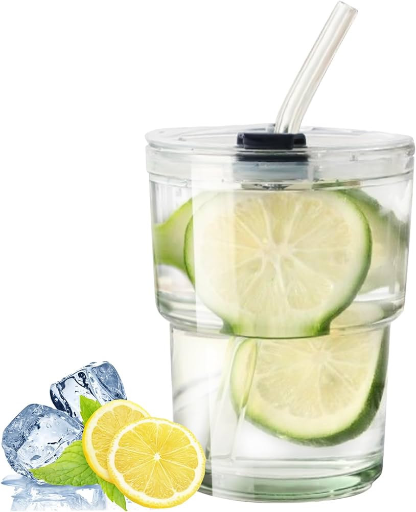 BigNoseDeer Glass Cups with Lids and Straws, Iced Coffee Cup, Leak Proof Glass Water Tumblers Mug... | Amazon (CA)