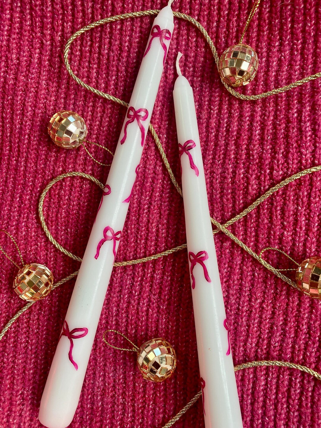 Ribbon Bow Tapered Candle Set - Etsy | Etsy (US)