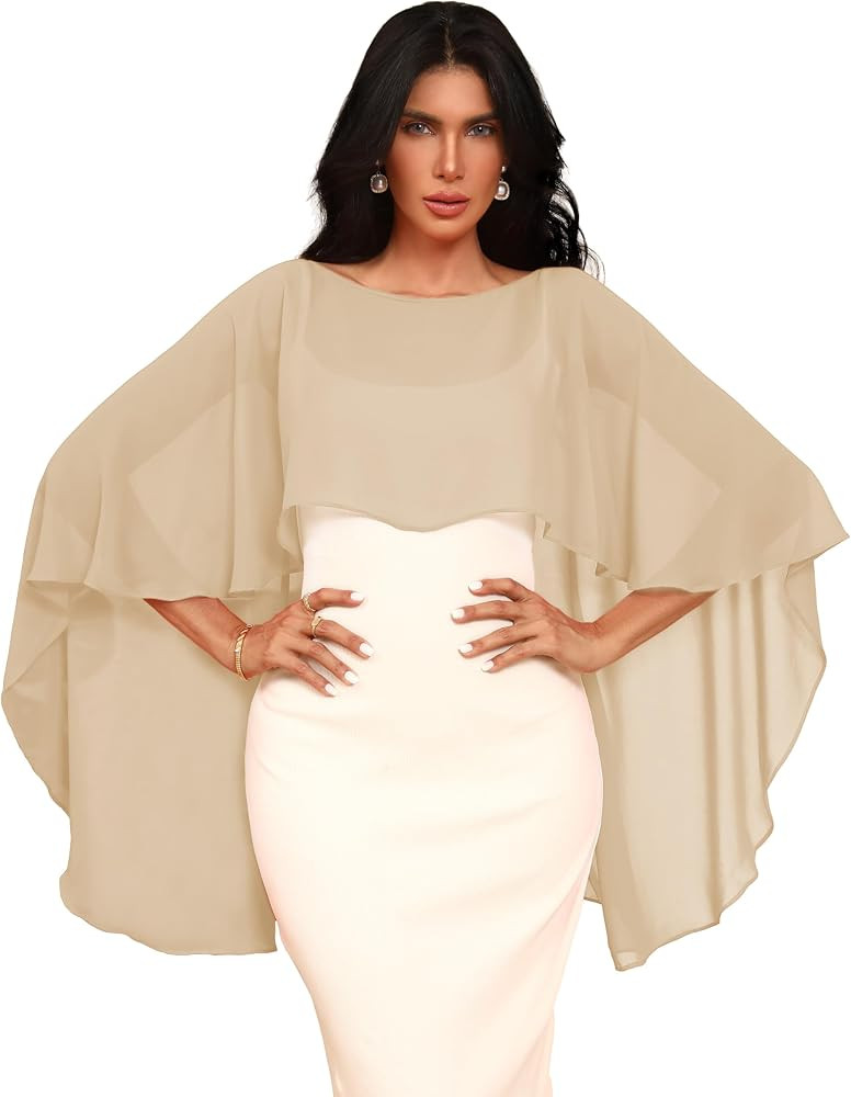 Chiffon Sheer Shawl Wraps Women's Girls Shrug for Evening Dress Wedding Cape Cover Up 1920s Shawl | Amazon (US)