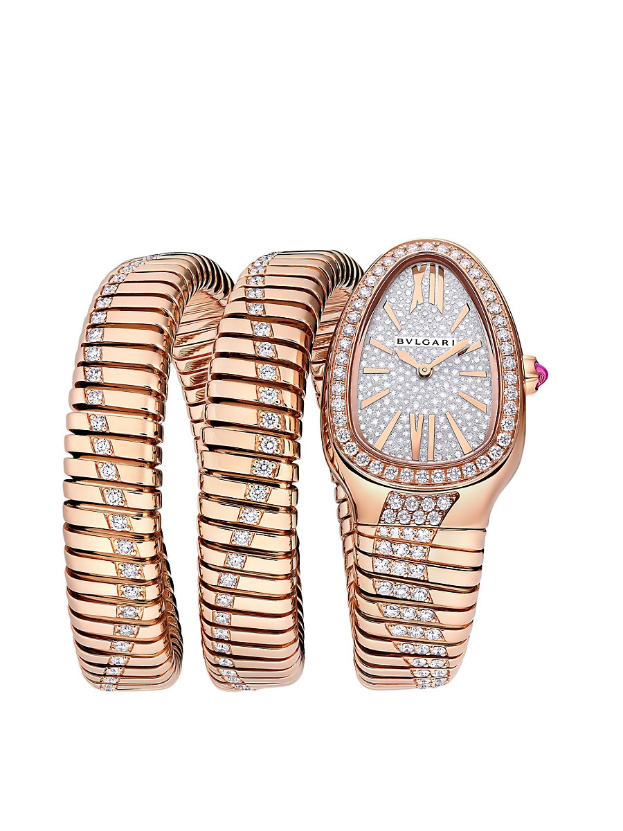 Women's Serpenti Tubogas 18K Rose Gold & 5.85 TCW Diamond Double-Wrap Watch/35MM - Rose Gold | Saks Fifth Avenue