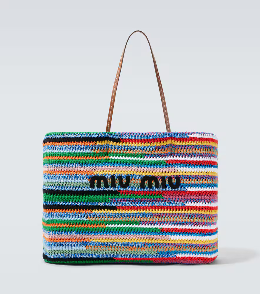 Miu Miu Large crochet leather-trimmed tote bag | Mytheresa (US/CA)