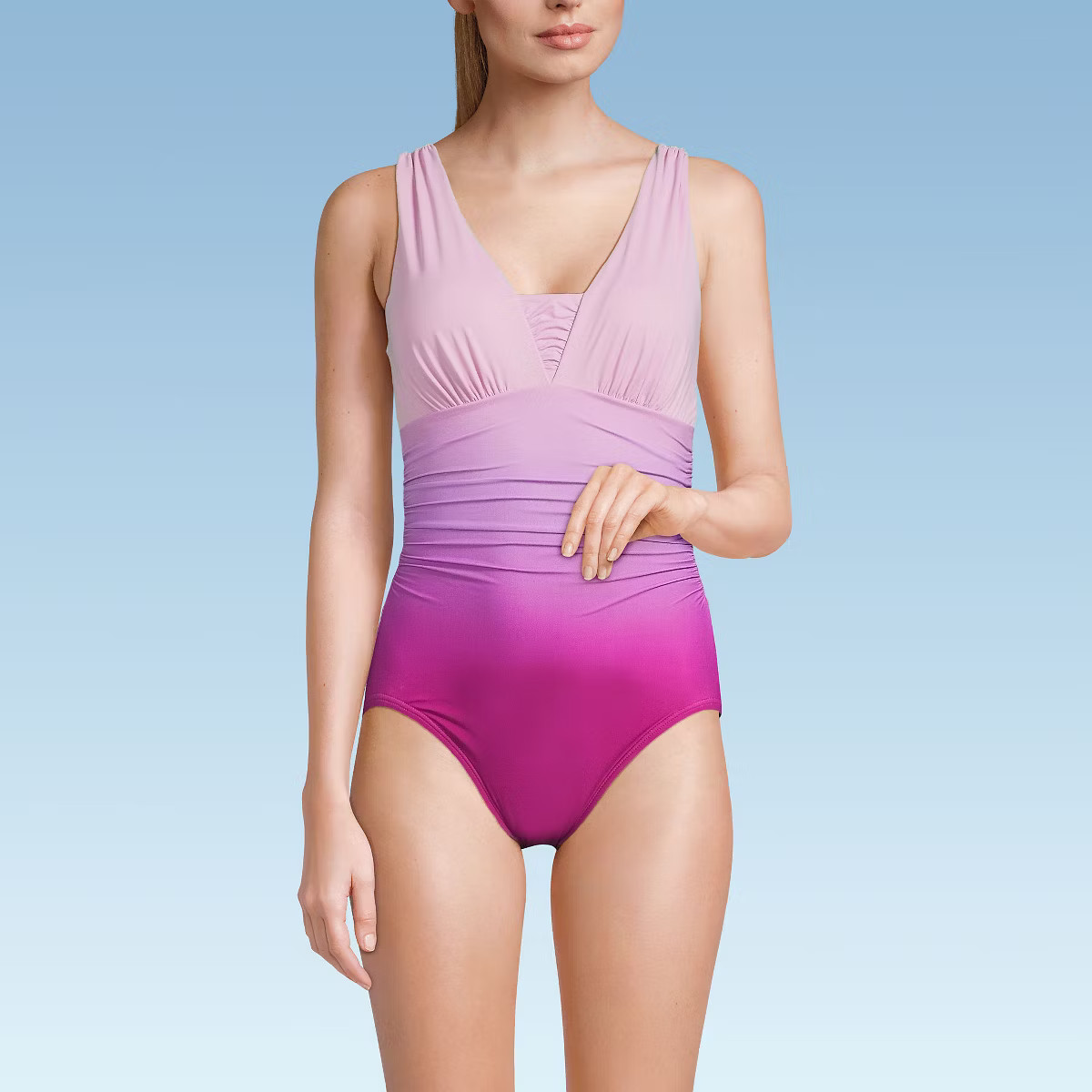 Lands' End Women's SlenderSuit Grecian Tummy Control Chlorine Resistant One Piece Swimsuit | Target