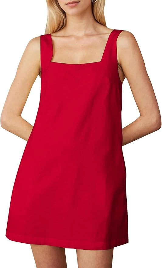 Summer Linen Mini Dress for Women Sleeveless Square Neck Tank Shift Dresses Causal Backless Solid... | Amazon (US)